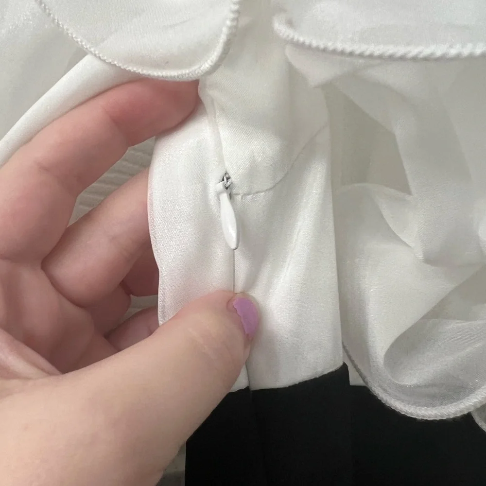 Lantern Sleeve Layered Ruffle Detail Split Hem Combo Dress - Picture 5 of 7